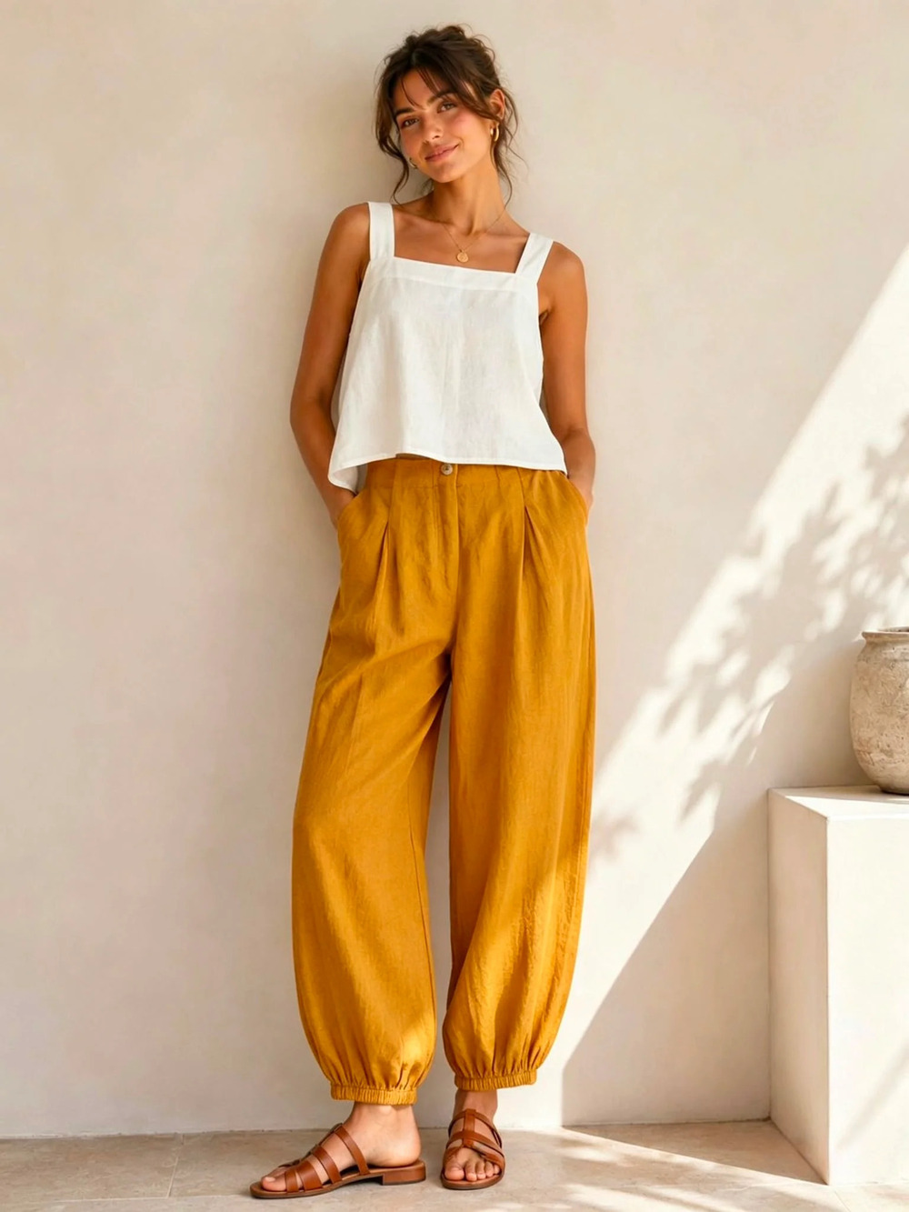 L1500 | Loowie Linen Balloon Pants | Mustard | One Size S-M